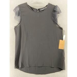 NWT Halogen Shirt Womens Sz S Lace Trim Back Button Closure Lace‎ Sleeves Curved